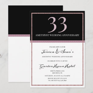 エレガントなアメシスト＆ブラック 33周年結婚記念日 招待状