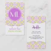 エレガントなアラベスクのダマスク織の薄紫の紫色のパーソナライズ 名刺 (正面/裏面)