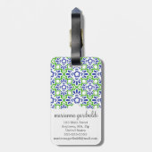 エレガントなアラベスクのダマスク織の青及び緑のパーソナライズ ラゲッジタグ (裏面縦)