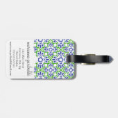 エレガントなアラベスクのダマスク織の青及び緑のパーソナライズ ラゲッジタグ (裏面横)