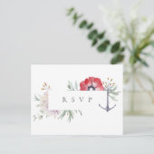 エレガントなアンカー フラワーの結婚式の出欠確認と曲のリクエスト インビテーションポストカード (スタンド正面)