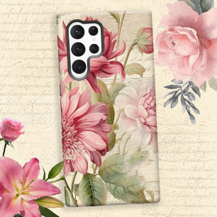 エレガントなアンティークのビンテージ フランスの花柄コラージュ SAMSUNG GALAXY S22 ULTRAケース