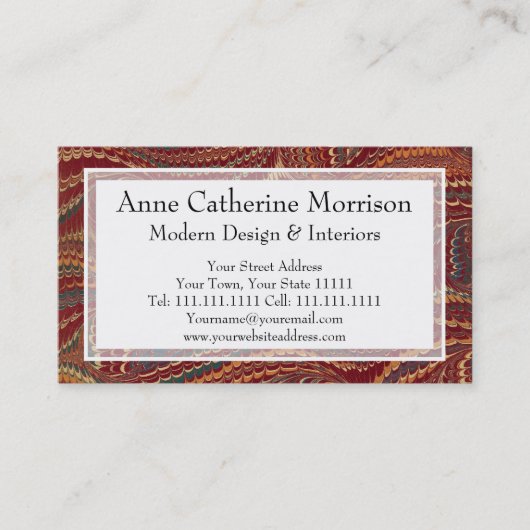 エレガントなアンティークのマーブル紙バーガンディおよび金ゴールド 名刺 (正面)