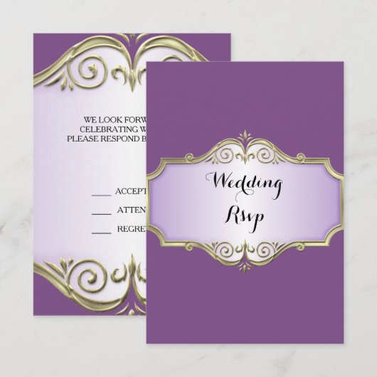 エレガントなアンティークサテンの結婚式RSVP 招待状 (正面/裏面)