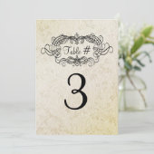エレガントなアンティークスタイルの結婚式テーブルナンバーカード 招待状 (スタンド正面)