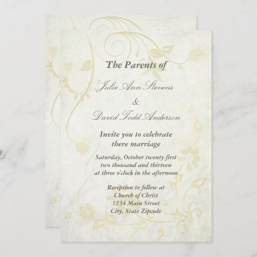 エレガントなアンティークホワイト ヴィンテージウェディング 招待状 (正面/裏面)