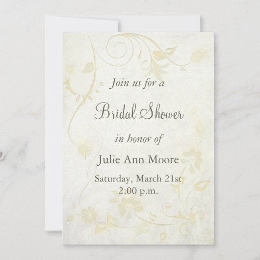 エレガントなアンティークホワイト ヴィンテージ ブライダルシャワー 招待状 (正面)