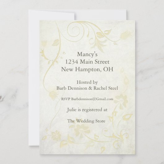 エレガントなアンティークホワイト ヴィンテージ ブライダルシャワー 招待状 (裏面)