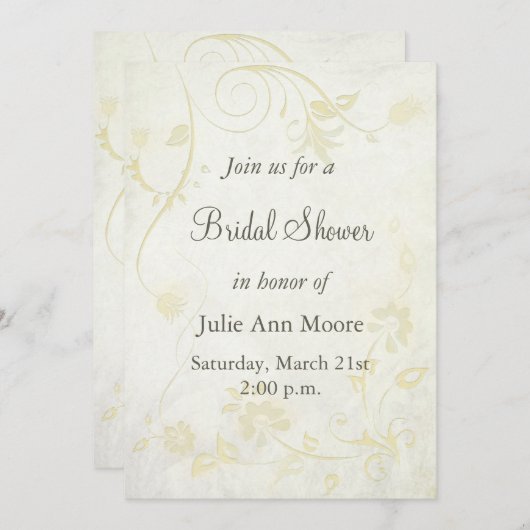エレガントなアンティークホワイト ヴィンテージ ブライダルシャワー 招待状 (正面/裏面)