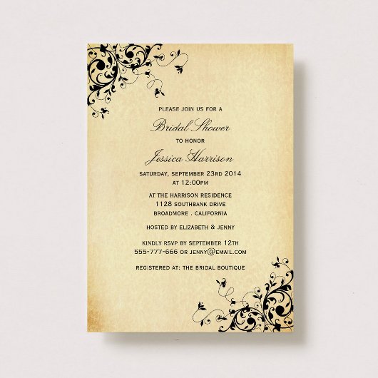 エレガントなアンティーク スワール ブライダル シャワー 招待状