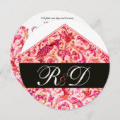 エレガントなアンティーク フロレンティンパンクの花モノグラム 招待状 (正面/裏面)