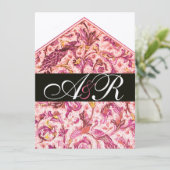 エレガントなアンティーク フローレンティン ピンク フラワー モノグラム 招待状 (スタンド正面)