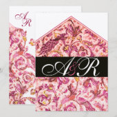 エレガントなアンティーク フローレンティン ピンク フラワー モノグラム 招待状 (正面/裏面)