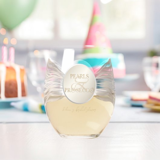 エレガントなアンパサンドパール＆プロセッコ ブライダルシャワー ステムなしワイングラス (インサイチュ (バースデー))