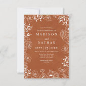 エレガントなアースィーフラワー テラコッタ ウェディング 招待状 (正面)