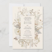エレガントなアースカラーのフラワークリームチックウェディング 招待状 (正面)