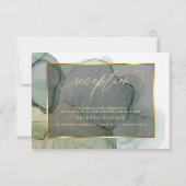 エレガントなアースグリーンアルコールインク 招待状 (正面)