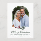 エレガントなアーチのクリスマスボタニカルホリデー写真 シーズンポストカード (正面)