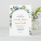 エレガントなアーチのグリーンと花のウェディング 招待状 (スタンド正面)