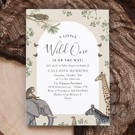 エレガントなアーチのサファリ動物ヴィンテージ ベビーシャワー 招待状