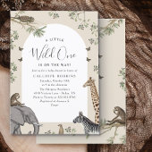 エレガントなアーチのサファリ動物ヴィンテージ ベビーシャワー 招待状