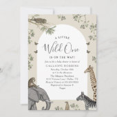 エレガントなアーチのサファリ動物ヴィンテージ ベビーシャワー 招待状 (正面)