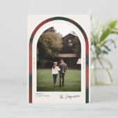 エレガントなアーチのモダンなホリデー クリスマス フォトカード (スタンド正面)