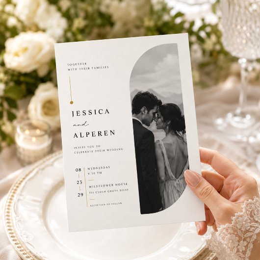 エレガントなアーチの写真のミニマリスト結婚式招待状 招待状