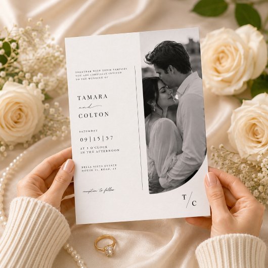 エレガントなアーチの写真付き結婚式招待状テンプレート 招待状