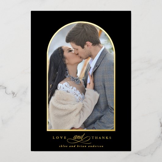 エレガントなアーチの愛と感謝の写真 ウェディング サンクスカード 箔招待状 (正面)