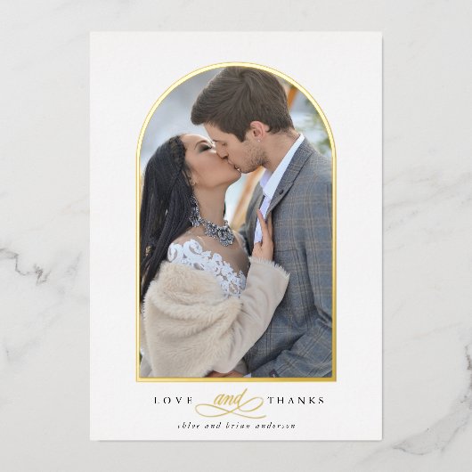 エレガントなアーチの愛と感謝の写真 ウェディング サンクスカード 箔招待状 (正面)