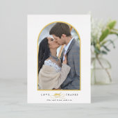 エレガントなアーチの愛と感謝の写真 ウェディング サンクス 箔招待状 (立ち正面)