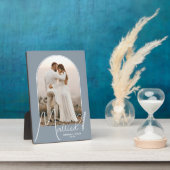 エレガントなアーチの結婚写真 - ダスティーブルー フォトプラーク (側面)