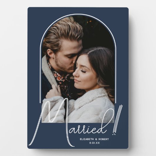 エレガントなアーチの結婚写真 ネイビーブルー フォトプラーク (正面)