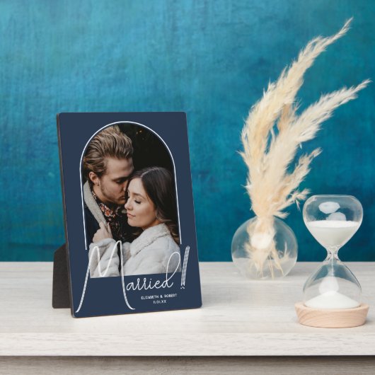 エレガントなアーチの結婚写真 ネイビーブルー フォトプラーク (側面)