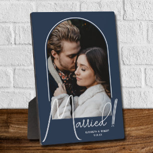 エレガントなアーチの結婚写真 ネイビーブルー フォトプラーク