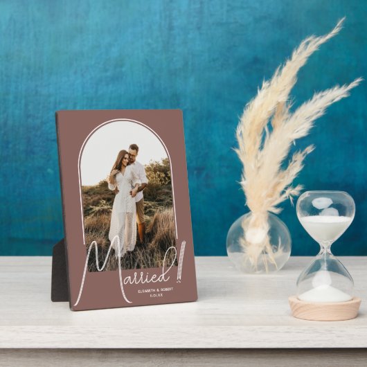 エレガントなアーチの結婚写真 ローズ タウペ フォトプラーク (側面)
