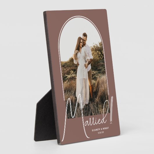 エレガントなアーチの結婚写真 ローズ タウペ フォトプラーク (側面)