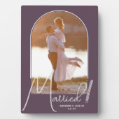 エレガントなアーチの結婚写真 紫 フォトプラーク (正面)