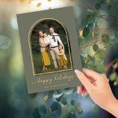 エレガントなアーチグリーンゴールドホリデー写真 シーズンカード