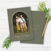 エレガントなアーチグリーンゴールドホリデー写真 シーズンカード