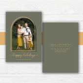エレガントなアーチグリーンゴールドホリデー写真 シーズンカード