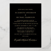 エレガントなアーチ写真 ウェディング レセプション ブラック ゴールド 箔招待状 (裏面)