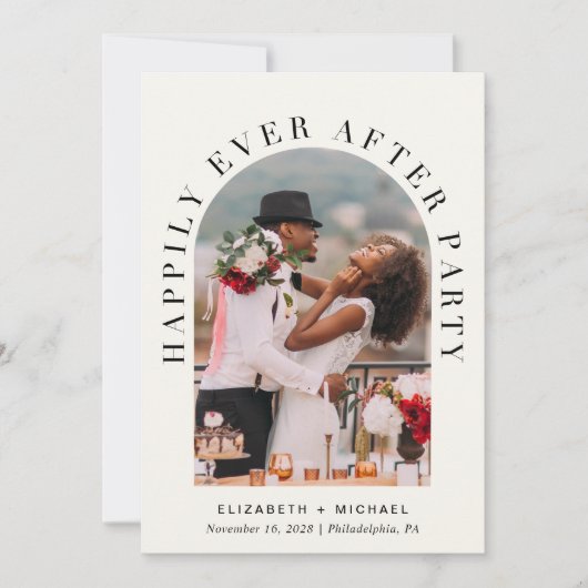 エレガントなアーチ写真QRコードクリーム色の結婚式の披露宴 招待状 (正面)