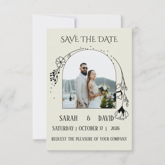 エレガントなアーチ型の結婚式Save The Date 招待状 (正面)