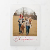 エレガントなアーチ型レイアウトのファミリーフォトクリスマス 三つ折りカード (カバー)