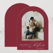 エレガントなアーチ1枚写真の赤いクリスマスカード 招待状 (正面/裏面)