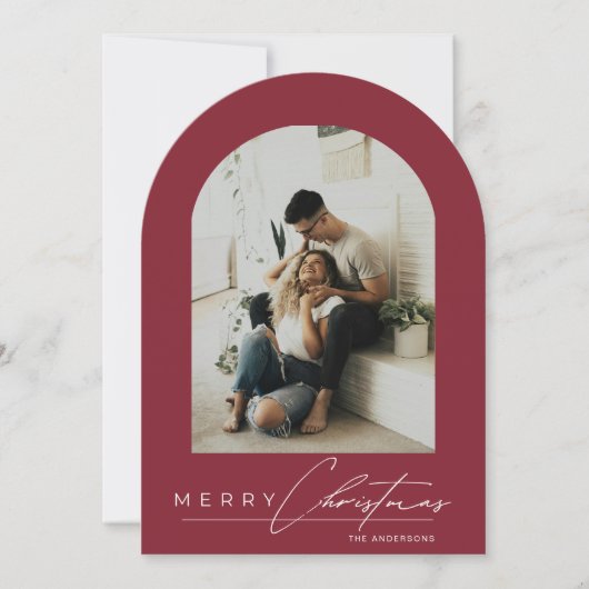 エレガントなアーチ1枚写真の赤いクリスマスカード 招待状 (正面)