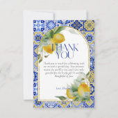 エレガントなアーチ イタリアン ブルータイル レモン ブライダルシャワー サンキューカード (正面)