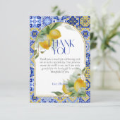 エレガントなアーチ イタリアン ブルータイル レモン ブライダルシャワー サンキューカード (スタンド正面)